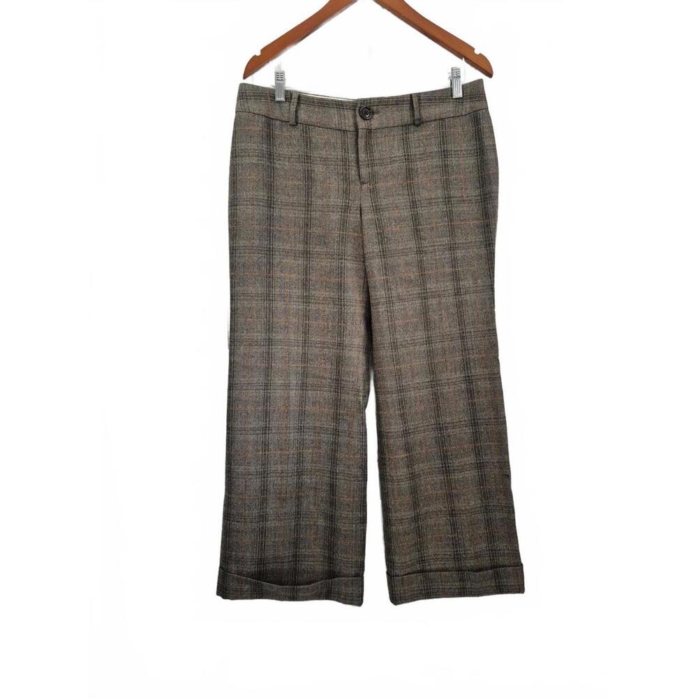 Banana Republic Jackson Fit Ladies Tan Plaid Slightly Flared Cropped Dress Pant